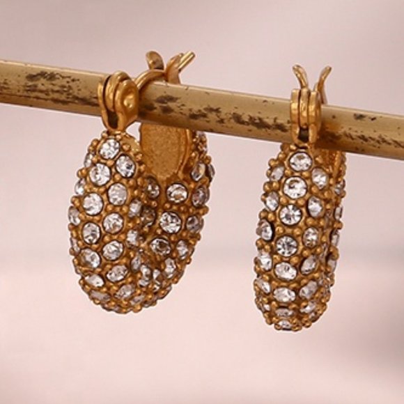 Small Zircon Huggie Hoop 18K Gold Plated Stainless Steel Earrings - Picture 9 of 9